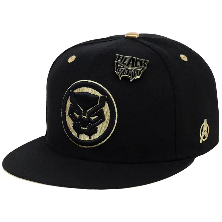 Casquette ajustée noire Black Panther Marvel avec protection UV noire/dorée