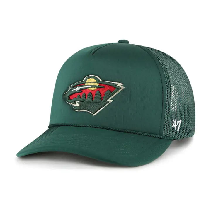 Casquette de camionneur Minnesota Wild NHL, devant en mousse, vert foncé