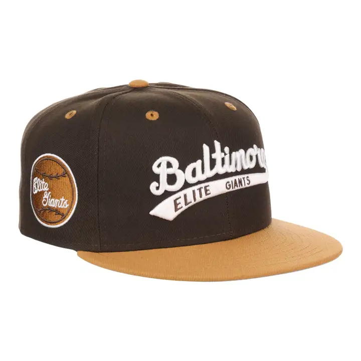 Baltimore Elite Giants NLB Casquette ajustée en toile de jute marron/rouge foncé/gris