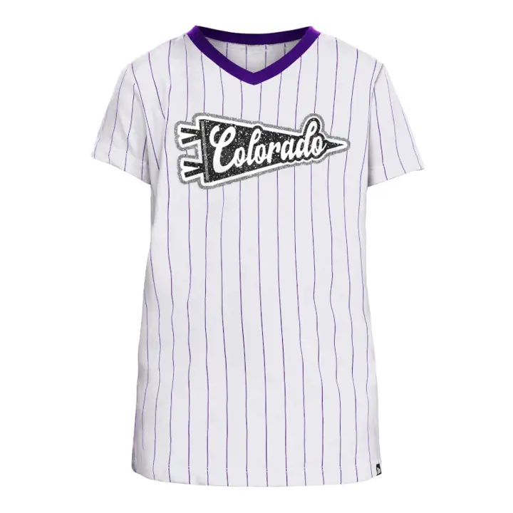 T-shirt rayé Colorado Rockies MLB pour jeunes filles 23 blanc