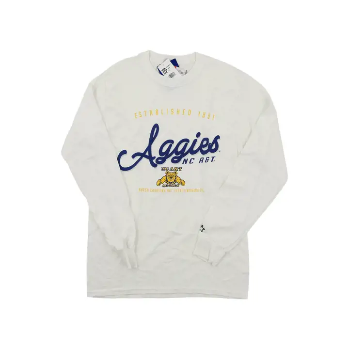 T-shirt ML homme NCAA Aggies de la Caroline du Nord A&T mi-temps WHT