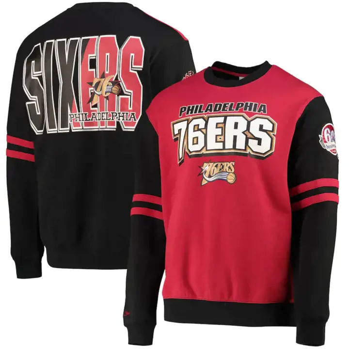 SWEAT-SHIRT RAS DU COU ENTIÈREMENT IMPRIMÉ NBA PHILADELPHIA 76ERS 2.0 Mitchell & Ness rouge
