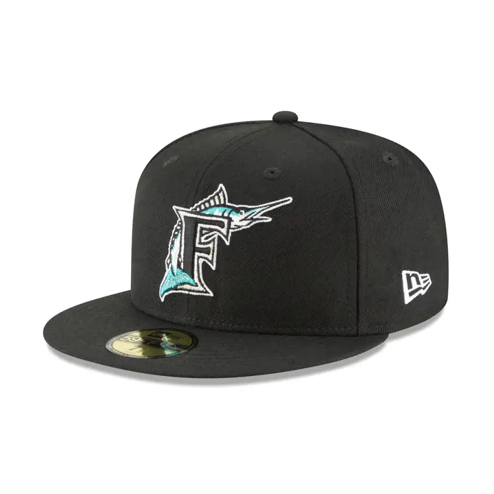 Casquette ajustée 59FIFTY MLB Coop Wool Florida Marlins noire/noire
