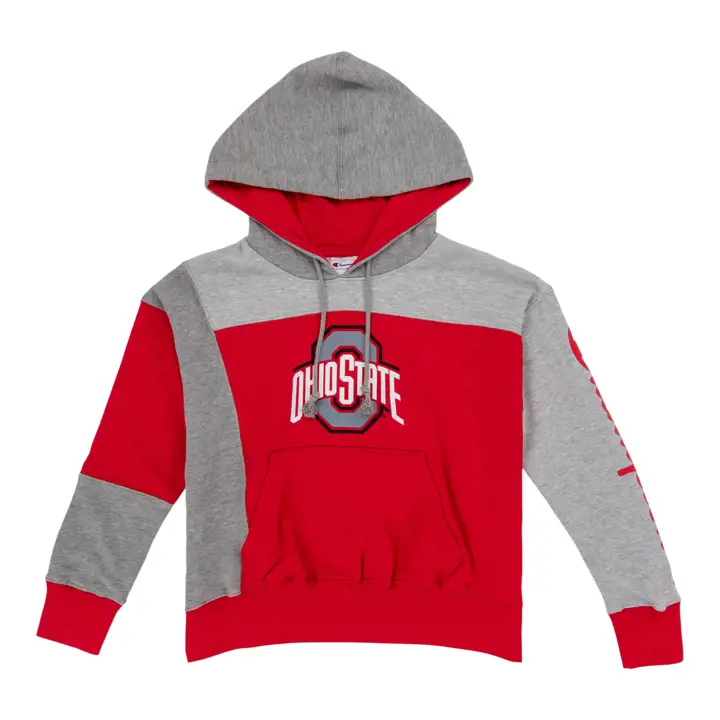 Sweat à capuche patchwork pour femme NCAA OS Buckeyes rouge/gris