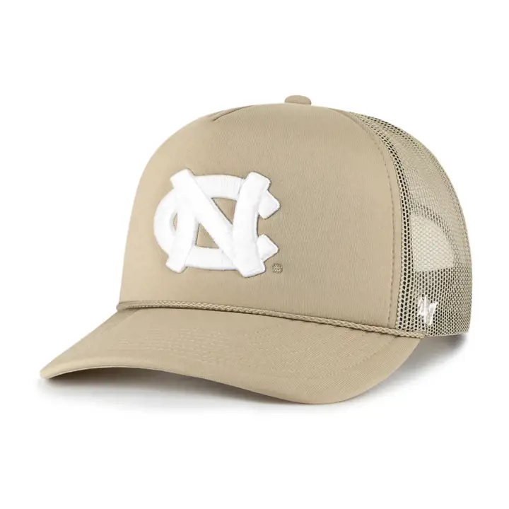Casquette Trucker NCAA Tar Heels de Caroline du Nord en mousse, kaki/blanc