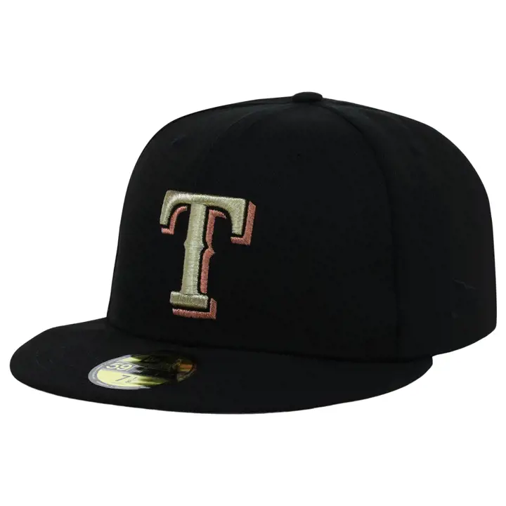 Casquette ajustée 59FIFTY MLB Satin Standout des Texas Rangers noire/noire/grise