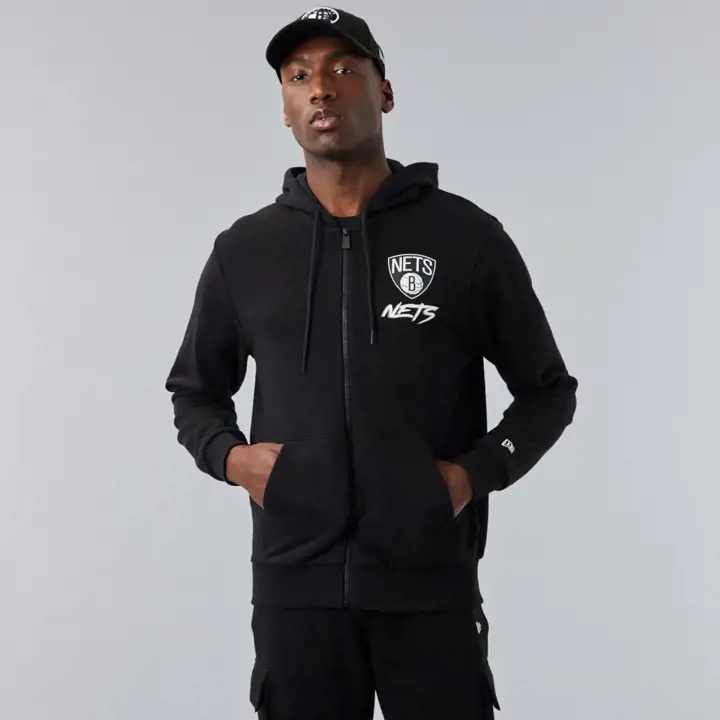 BROOKLYN NETS NBA SCRIPT FZ HOODIE NOIR