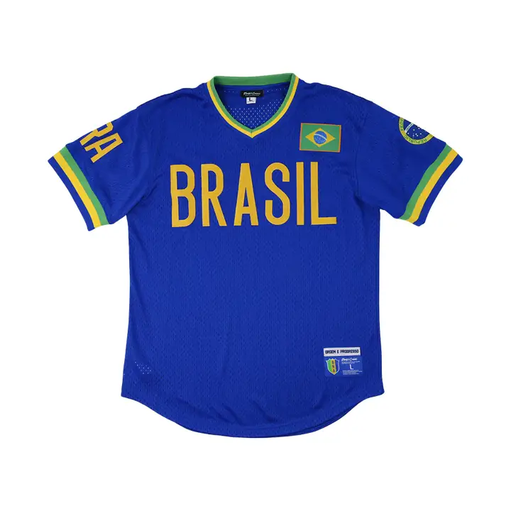 Maillot col en V bleu Brésil Fierté nationale