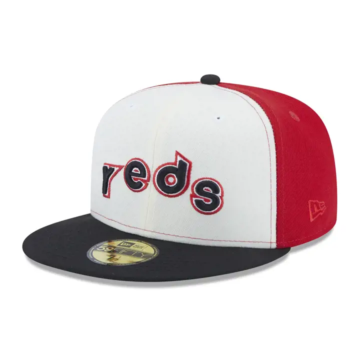 Casquette ajustée 59FIFTY MLB Retro Star Wordmark des Cincinnati Reds ROUGE/NOIR/GRIS