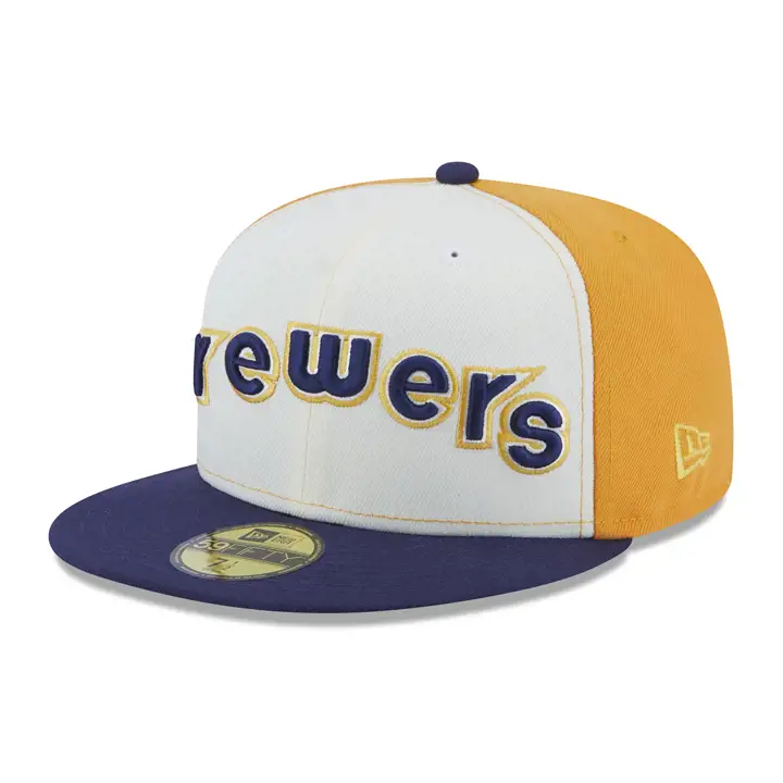 Casquette 59FIFTY MLB Rétro Star Wordmark Milwaukee Brewers Jaune/Bleu Marine/G
