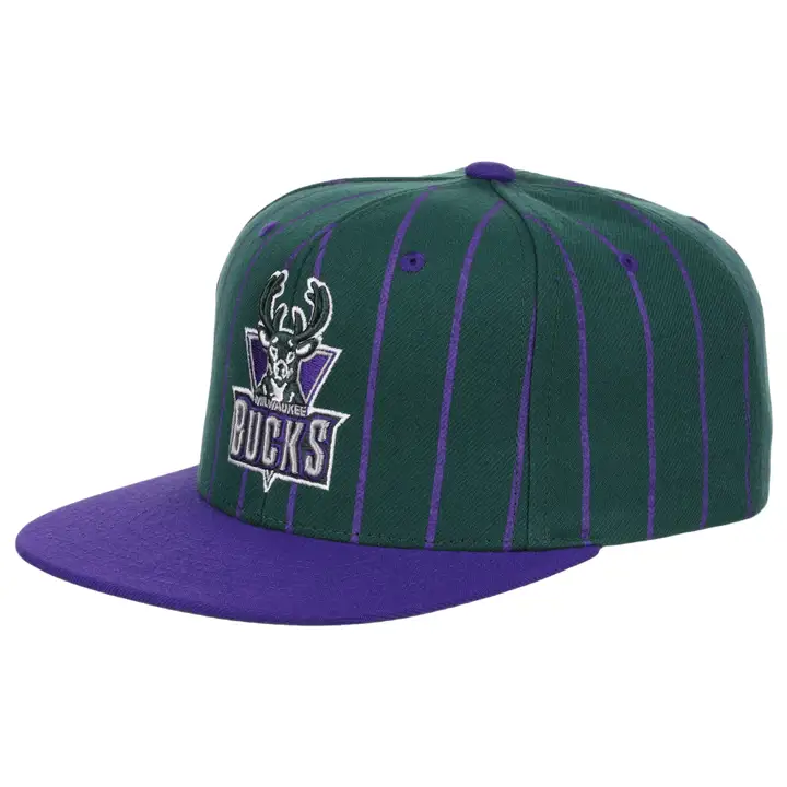 Casquette snapback NBA Milwaukee Bucks bicolore à fines rayures vert foncé/violet/vert
