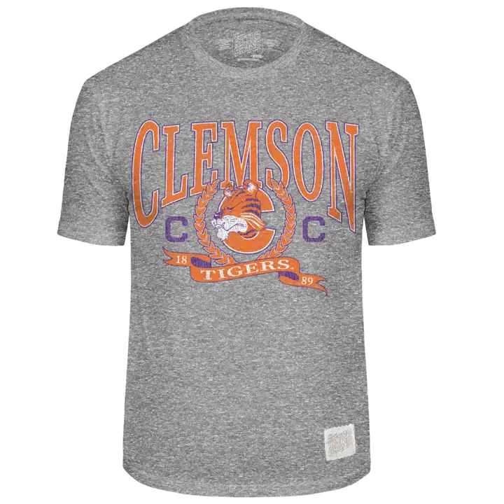 T-shirt tricolore à col rond en laurier NCAA Clemson Tigers GRY