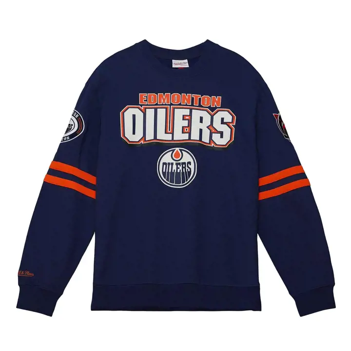 Chandail ras du cou Edmonton Oilers de la LNH M&N All Over marine/orange