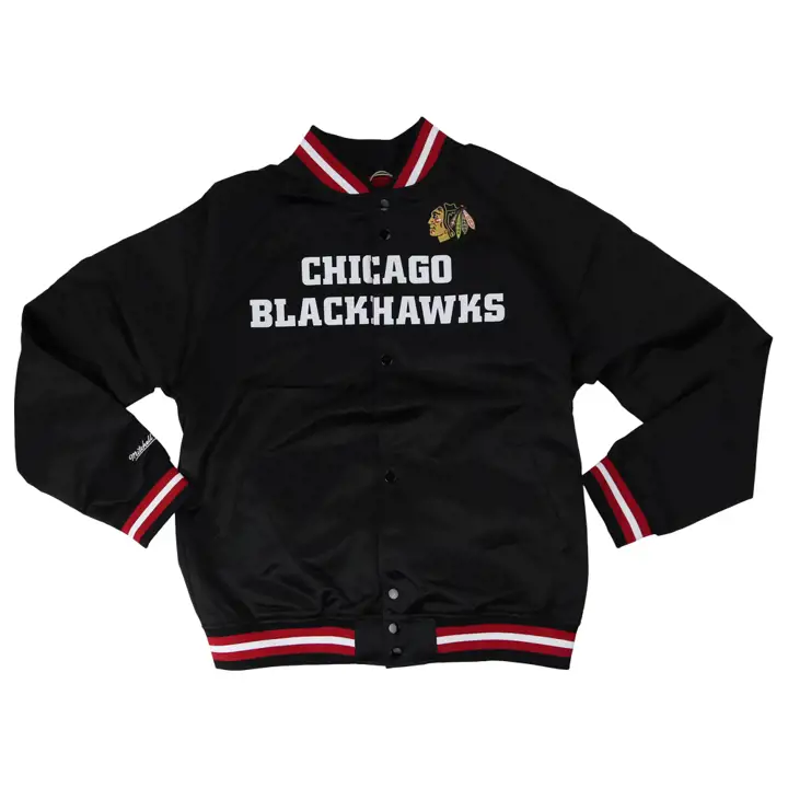 Veste en satin légère M&N des Blackhawks de Chicago (LNH), noire