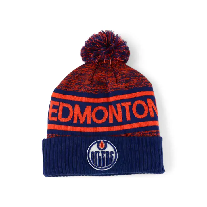 BONNET À POMPON EN TRICOT AVEC REVERS NHL AP DES EDMONTON OILERS 23, MARINE