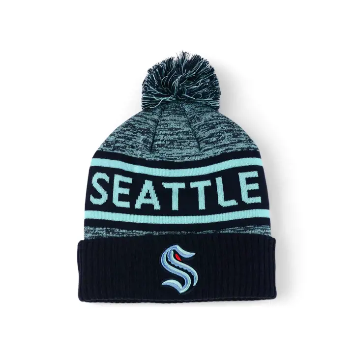 BONNET EN TRICOT AVEC POMPON ET REVERS SEATTLE KRAKEN 23 NHL BLEU MARINE