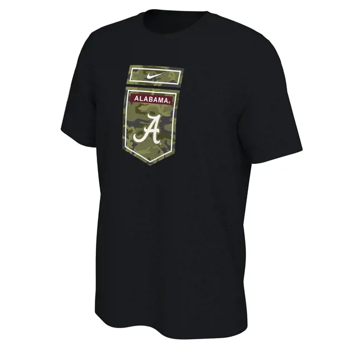 Alabama Crimson Tide M NK TEE VET DAY CAMO QS BLK