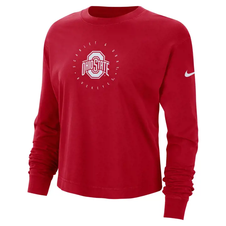 Sweat-shirt Femme en Coton Manches Longues Coupe Boxy Ohio State Buckeyes Rouge Poussière