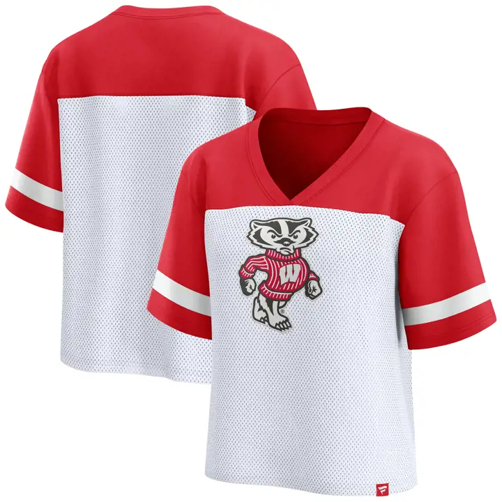 T-shirt en maille à grand logo NCAA pour femme Wisconsin Badgers 23 WHT