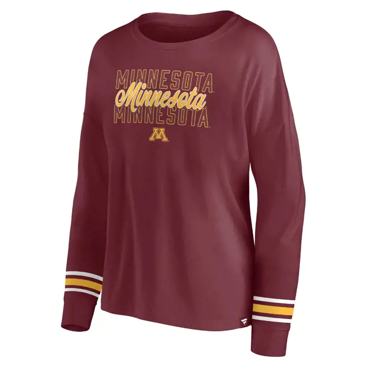 T-shirt à manches longues Minnesota Golden Gophers NCAA pour femme avec triple script