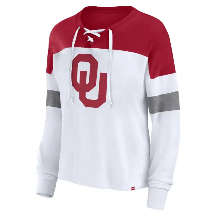 T-shirt NCAA femme Oklahoma Sooners avec strass et dentelle à manches longues 23