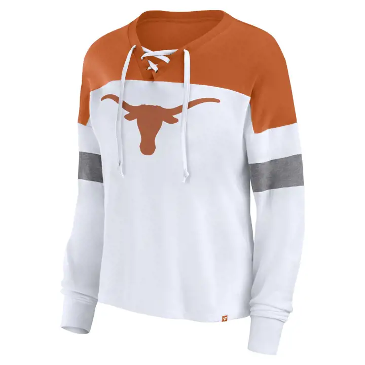 T-shirt à manches longues en dentelle et strass NCAA pour femme Texas Longhorns 23 W