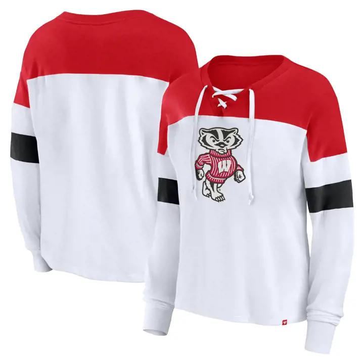 T-shirt à manches longues en dentelle et strass NCAA pour femme Wisconsin Badgers 23