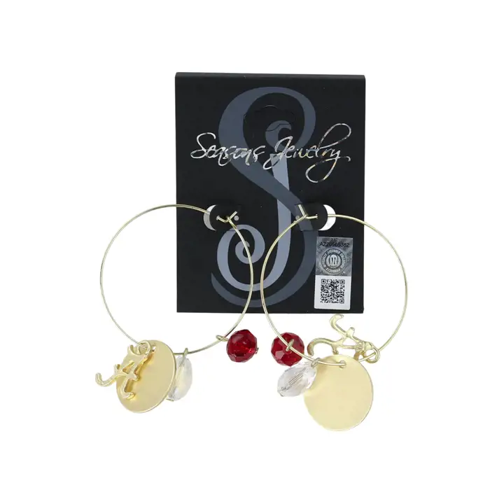 Boucles d'oreilles créoles logotées Alabama Crimson Tide Or Mat AST