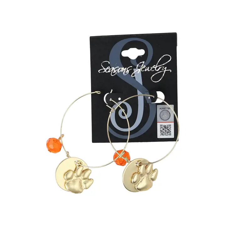 Boucles d'oreilles créoles logo Clemson Tigers or mat AST