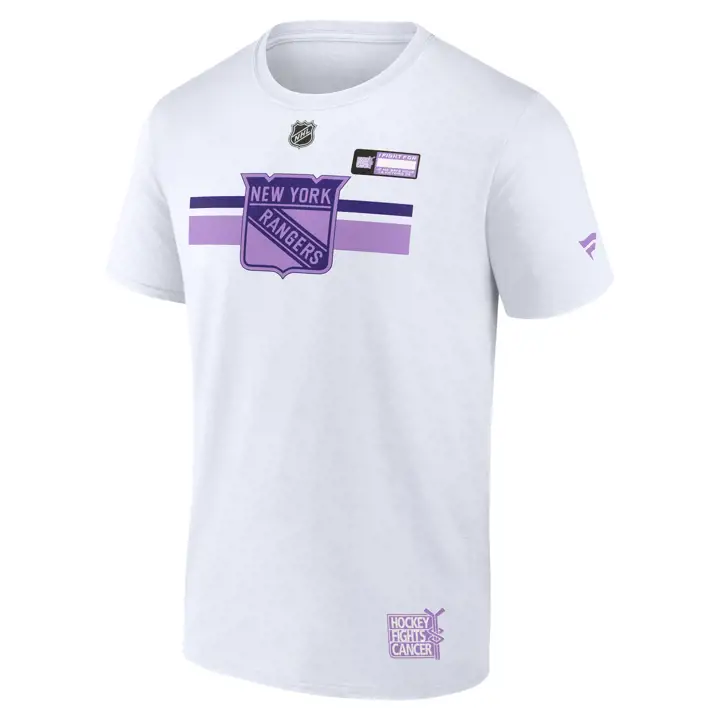 T-shirt de hockey pour homme New York Rangers NHL Fights Cancer 23 blanc/p