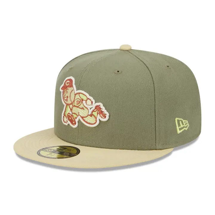 Cincinnati Reds MLB Casquette 59FIFTY vieillie ÉCORCE VRT/OR VÉG/ORG FONCÉ