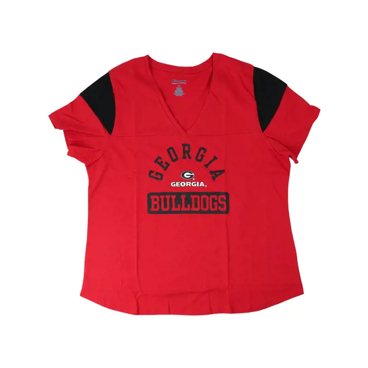 T-SHIRT ROUGE À COL V ET IMPRIMÉ POUR FEMME NCAA GEORGIA BULLDOGS
