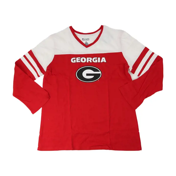 Georgia Bulldogs NCAA TEE-SHIRT FEMME MANCHES 3/4 EMPIÈCEMENT 2 COULEURS ROUGE