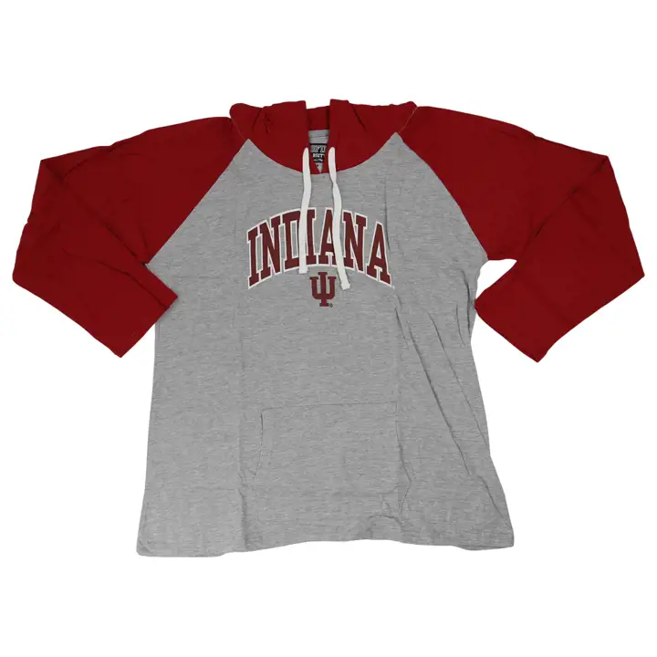 Indiana Hoosiers NCAA FEMMES MANCHES LONGUES RAGLAN MAILLOT CAPUCHE GRIS CHINÉ