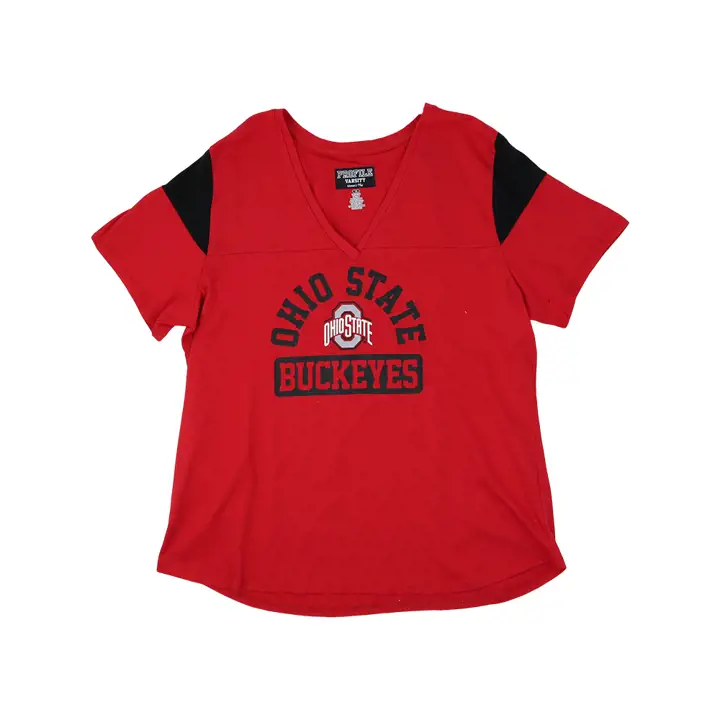 Ohio State Buckeyes NCAA T-SHIRT FEMME COL V MANCHES COURTES SÉRIGRAPHIÉ ROUGE
