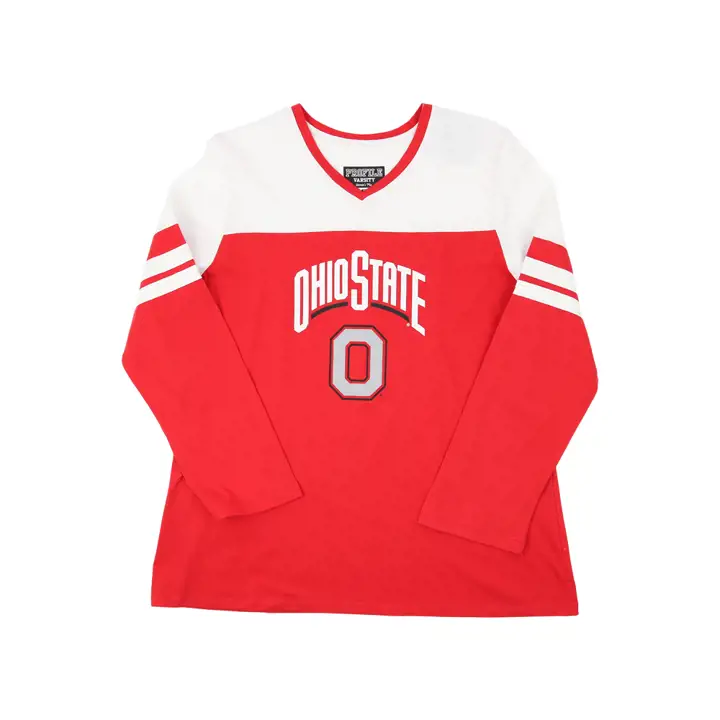 T-SHIRT 3/4 COL EN V POUR FEMME NCAA OHIO STATE BUCKEYES AVEC MOTIF 2 COULEURS