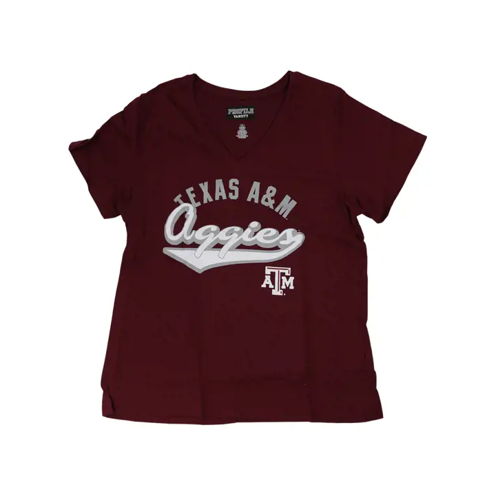 Texas A&M Aggies NCAA T-SHIRT FEMME MANCHES COURTES GRANDES TAILLES COL EN V MAROON