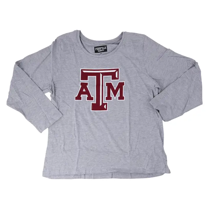 Texas A&M Aggies NCAA T-shirt Femme à Manches Longues Grande Taille Col Rond Gris Chiné