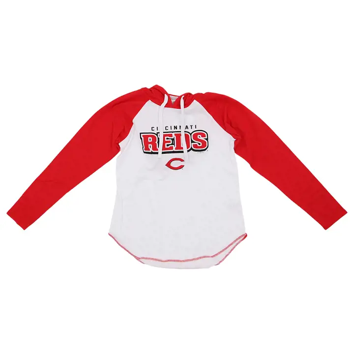 T-shirt à capuche à manches longues pour femme Cincinnati Reds MLB Game Rules 23 BLANC