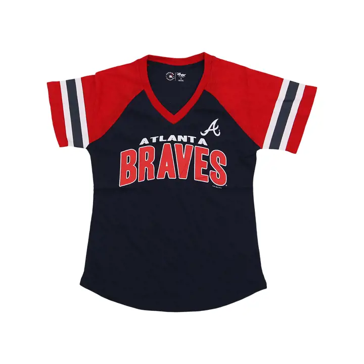 T-shirt à manches courtes rayées pour femme MLB Atlanta Braves 23 MARINE