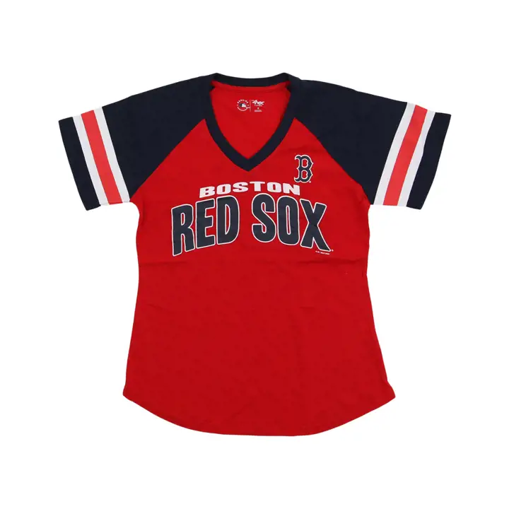 T-shirt Boston Red Sox MLB à rayures sur les manches pour femme 23 ROUGE