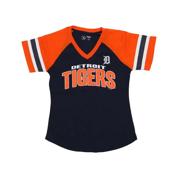T-shirt à manches courtes rayées pour femme MLB Detroit Tigers 23 NAVY