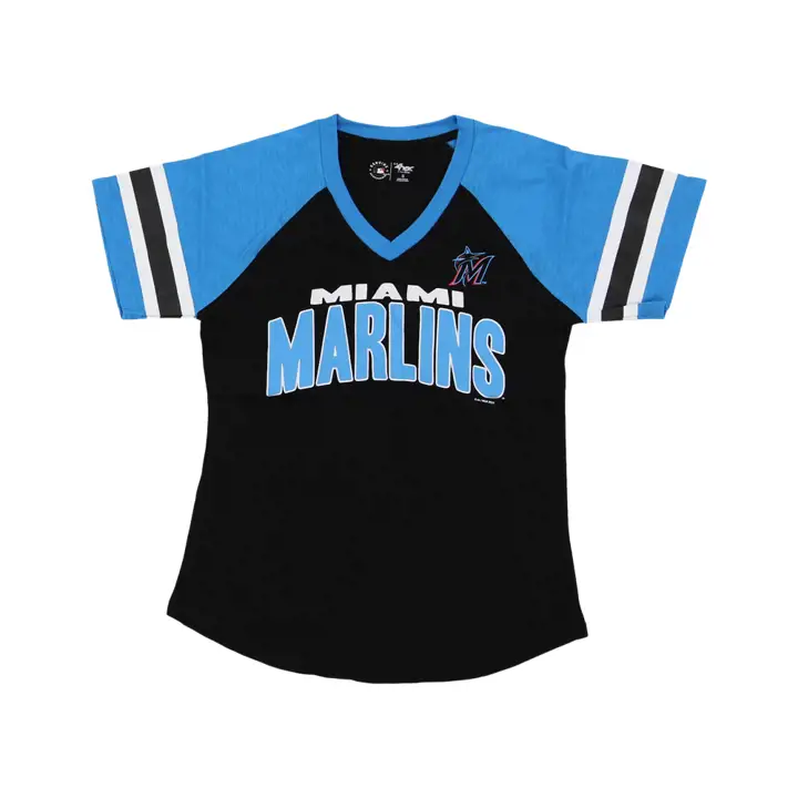 T-shirt à manches courtes rayées pour femme Miami Marlins MLB 23 BLK