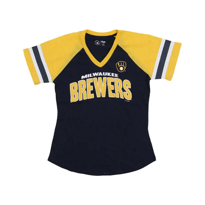 T-shirt manches courtes Milwaukee Brewers MLB à rayures pour femme 23 MARINE