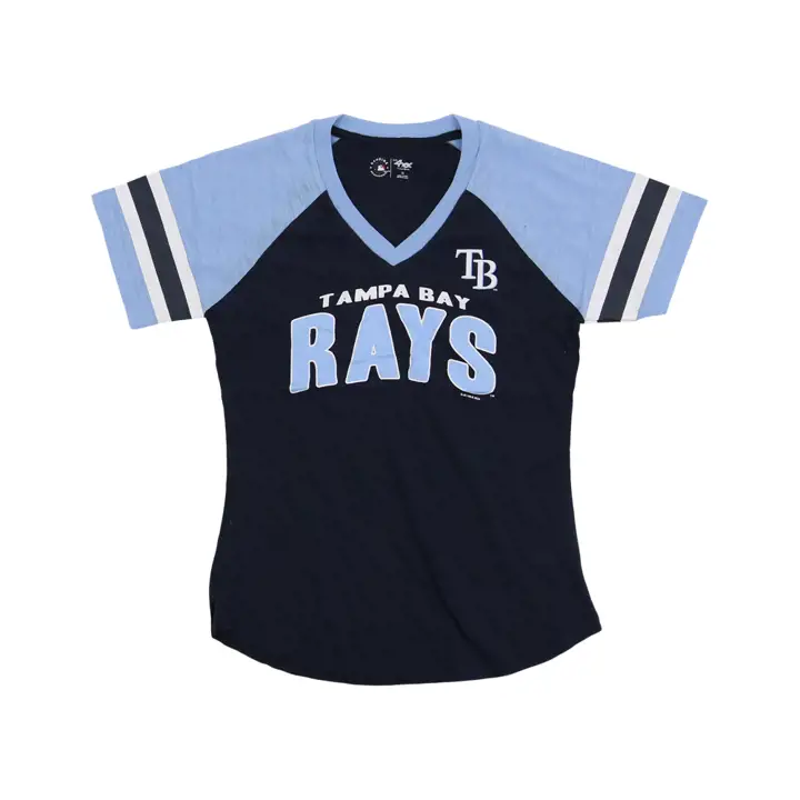T-shirt manches courtes à rayures pour femme MLB Tampa Bay Rays 23 MARINE