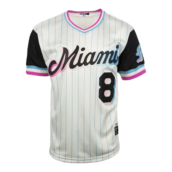 Maillot réplique à rayures fines et col en V Miami Giants NL IVO/BLK