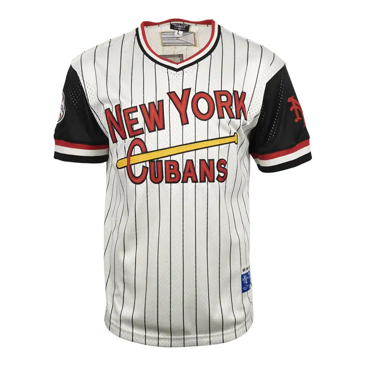 Maillot à rayures fines col en V réplique des New York Cubans NL Ivoire/Noir