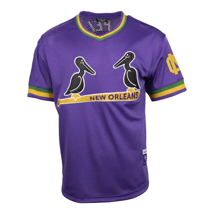 Maillot en maille à col en V replica des New Orleans Black Pelicans NL PUR