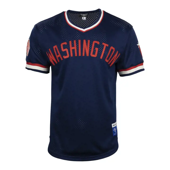 Maillot en maille à col en V réplique Washington Black Senators NL MARINE