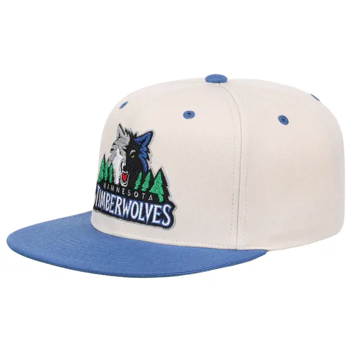 Casquette snapback Minnesota Timberwolves NBA avec broderie chaînette ivoire/bleue